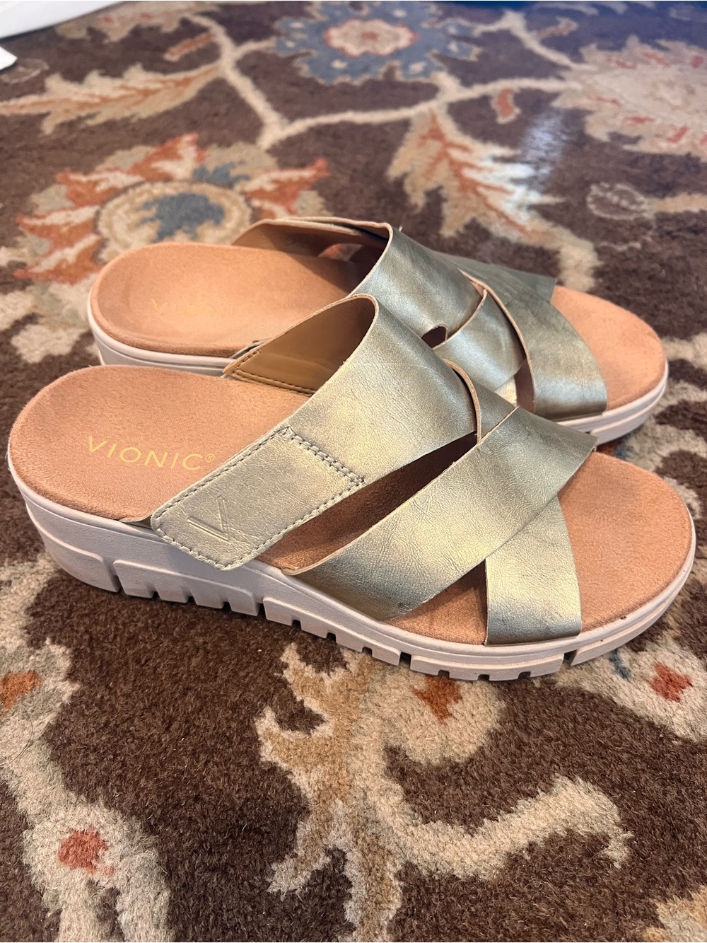 Vionic Uptown Sunset Gold Wedge Sandals